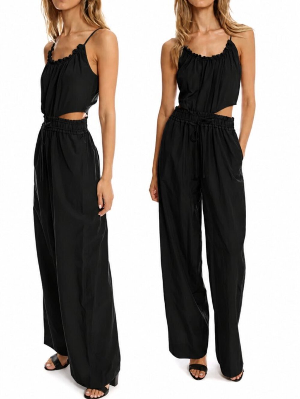 3.1 Phillip Lim Silk Cotton Sleeveless Modern Cutout Wide Leg Jumpsuit Black 00